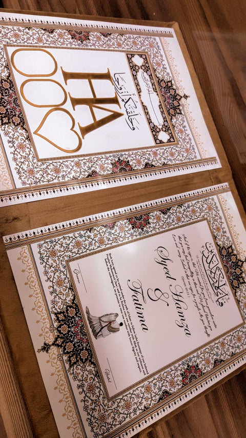Elegant Islamic Wedding Certificate & Couple Name Frame Set – Personalized Nikah Gift
