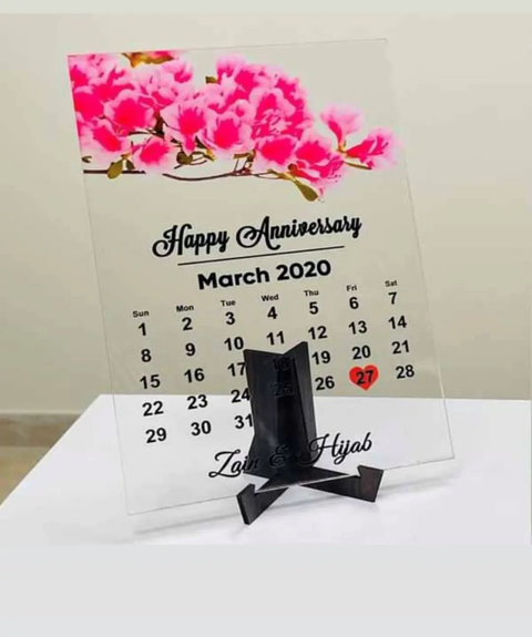 Custom Acrylic Anniversary/Birthday Calendar Plaque – Personalized Date Keepsake with Stand
