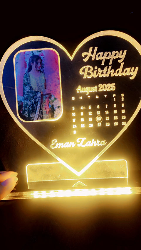 Glowing Heart Birthday Gift with Photo & Date Highlight"