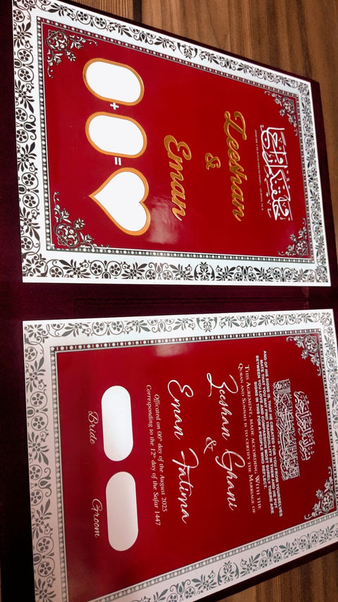 Elegant Islamic Wedding Certificate & Couple Name Frame Set – Personalized Nikah Gift