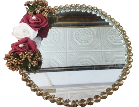 Decorative Round Mirror with Floral Embellishments – Elegant Rose Design