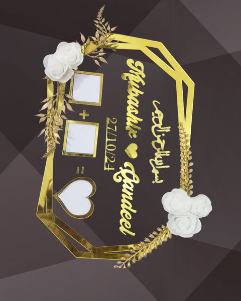 Luxury Golden Couple Name Frame – Personalized Engagement/Wedding Decor with Floral Accents